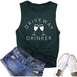New Womens Boutique Driveway Drinker Humor Sleeveless Top - Sz S